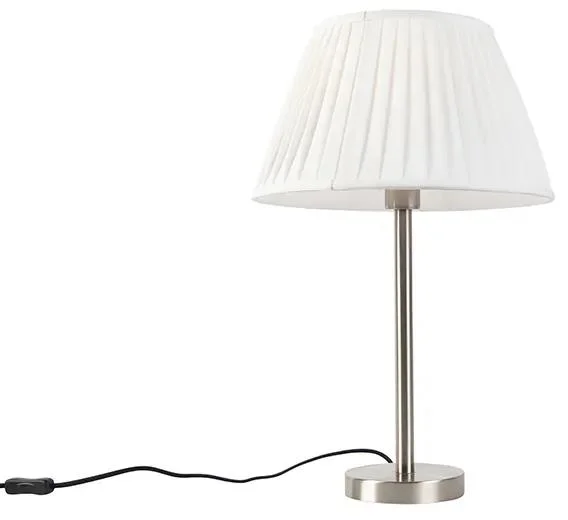 Ocelová stolní lampa s plisovaným bílým stínítkem 35 cm