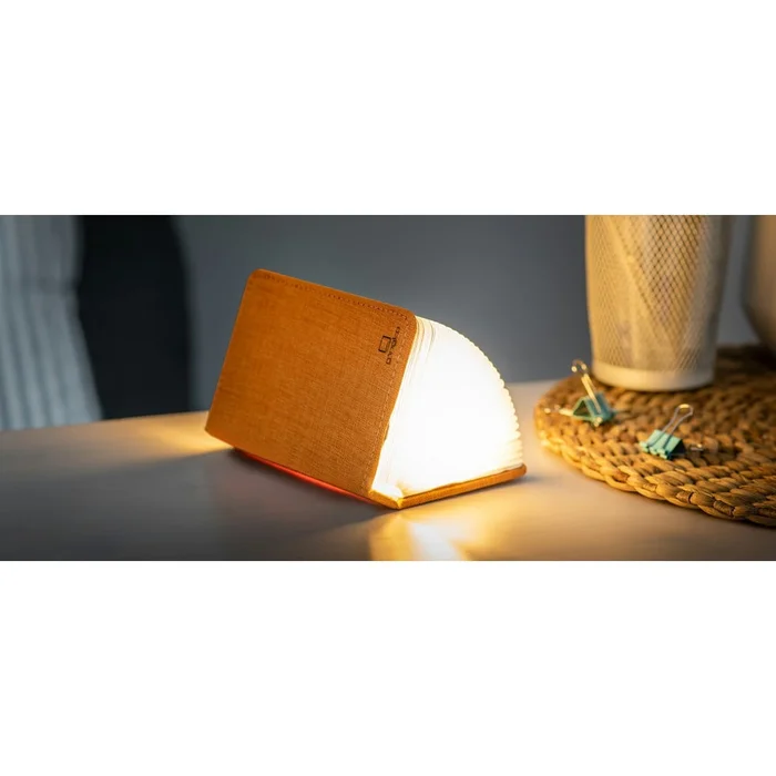 Oranžová LED stolní lampička s textilním stínidlem