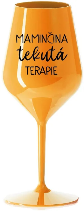 Oranžová nerozbitná sklenice na víno Maminčina terapie 470 ml
