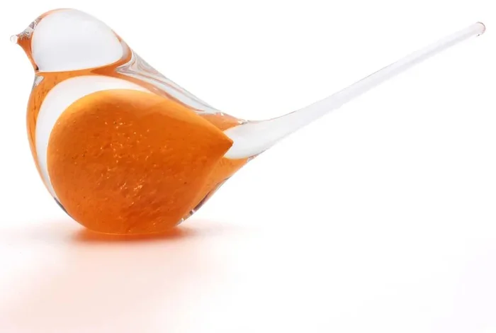 Oranžový Dekorační Skleněný Ptáček - 15 cm | Ručně Tvořené České Křišťálové Sklo od Artcristal Bohemia