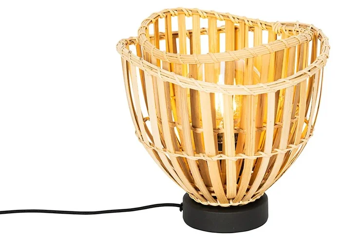Orientální černá stolní lampa s bambusovým dekorem