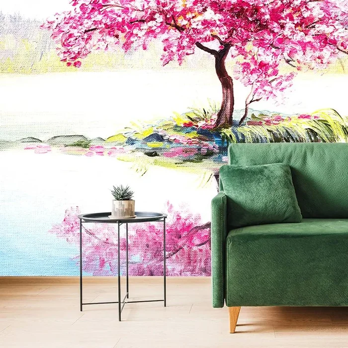 Orientální růžová třešeň – elegantní tapeta do interiéru