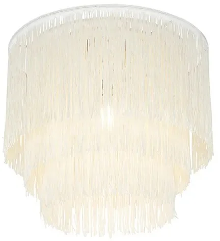 Orientální zlaté stropní svítidlo s krémovým stínítkem a třásněmi