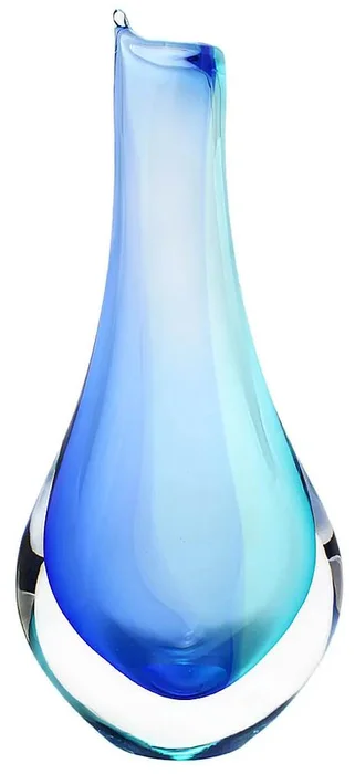 Originální ručně vyráběná skleněná váza Artcristal – modro-tyrkysová, 22 cm