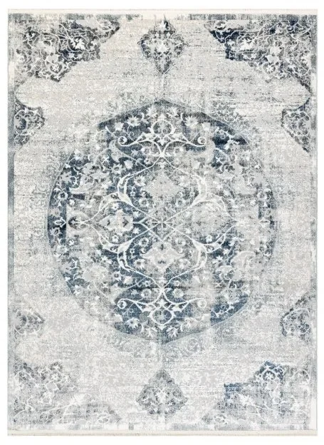 Ornamentální Vintage Koberec DISTIN 0820A v Granátově Modro-Bílé Barevné Kombinaci