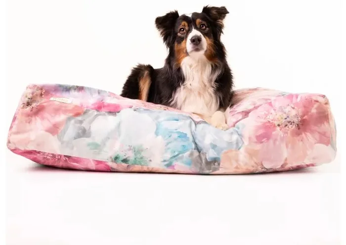 Ortopedický pelíšek pro psy s paměťovou pěnou a květinovým potahem – růžový, velikost L (120x100x30 cm)
