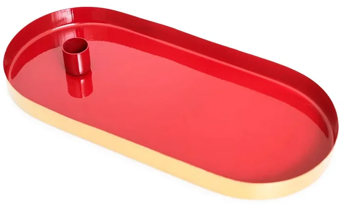 Oválný kovový svícen MARAKESH červený 30cm