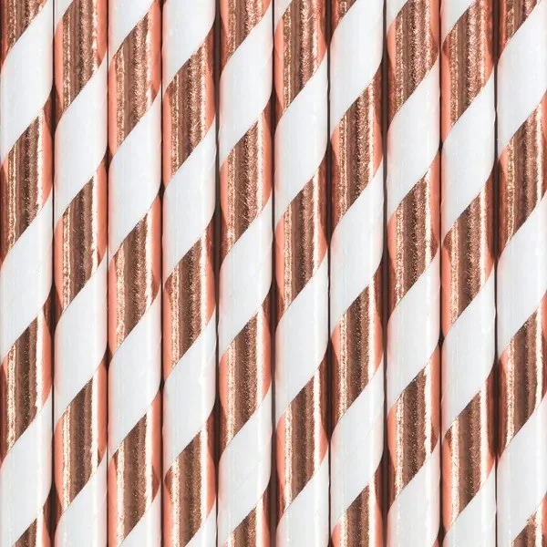 Papírová brčka s proužkovým motivem rose gold, 19,5 cm