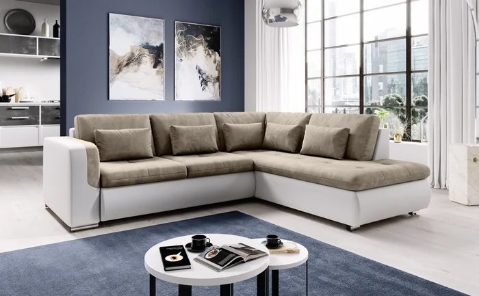 PARDUS L – Rozkládací rohová sedačka, pravá, béžová/bílá