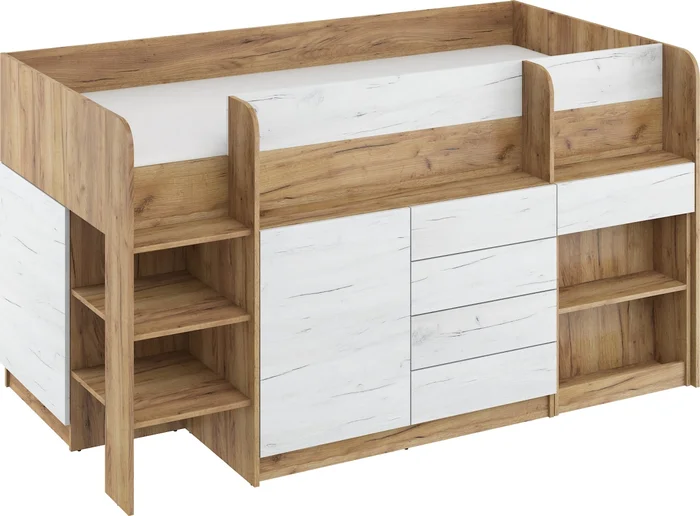 Patrová postel ANSBERT – levá, craft zlatý/bílý, 5 let záruky