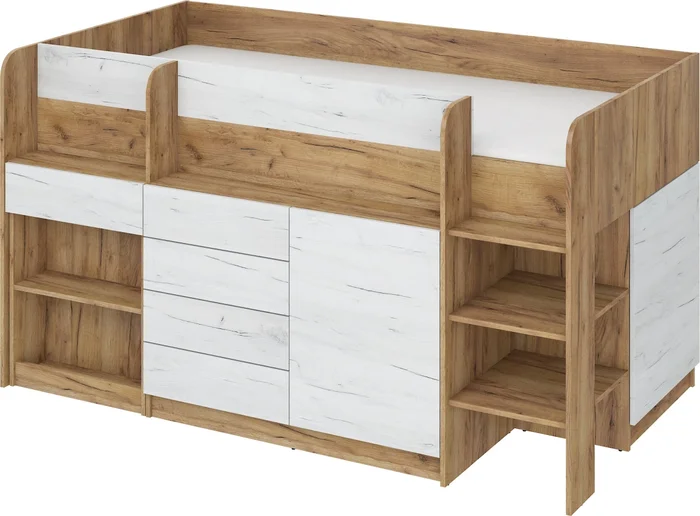 Patrová postel ANSBERT pravá, craft zlatý/craft bílý – 5 let záruka
