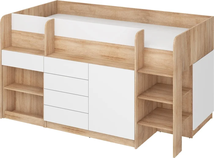Patrová postel ANSBERT, pravá, dub sonoma/bílá – 5 let záruka