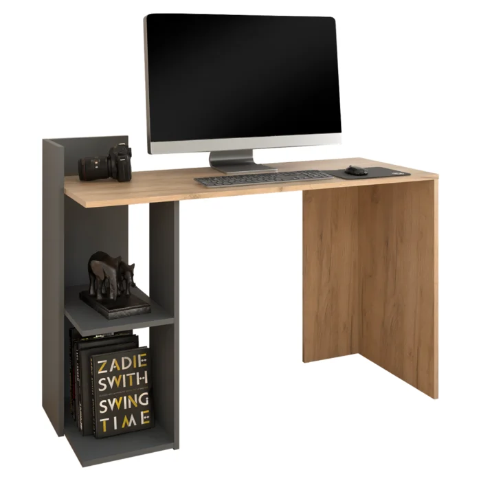 PC stůl dub artisan s policemi a otevřeným úložným prostorem