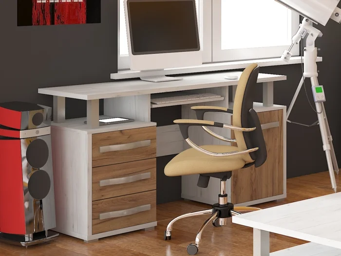 PC stůl LEHUA 1D3S craft bílý/zlatý