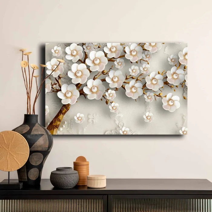 Perlové květy – obraz na plátně 45 × 70 cm
