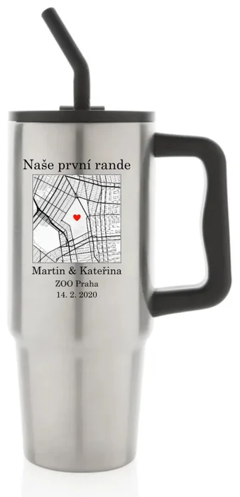 Personalizovaná termoska s barevným víčkem a mapou