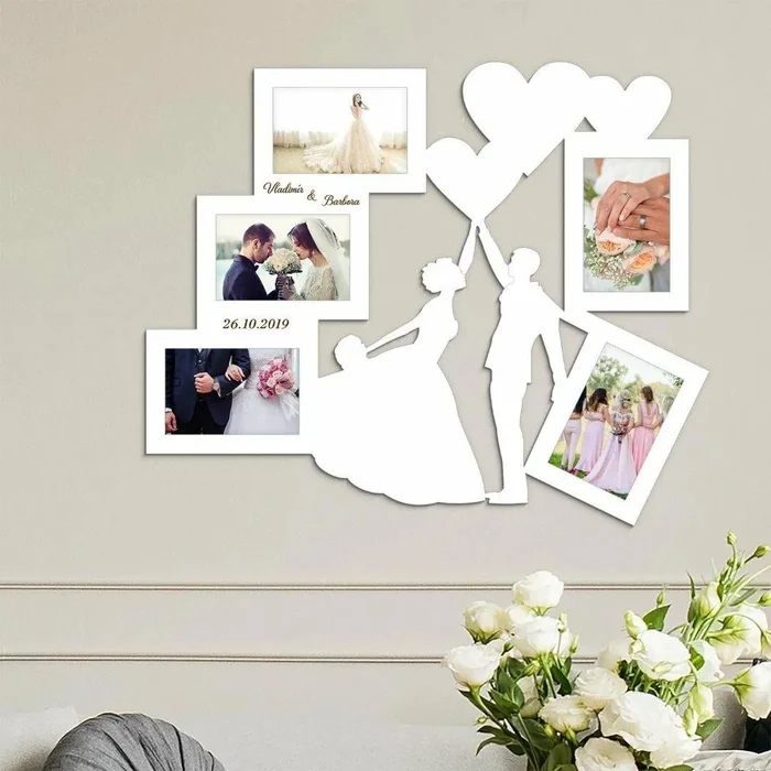 Personalizovaný svatební fotorámeček na zeď s datem a jmény