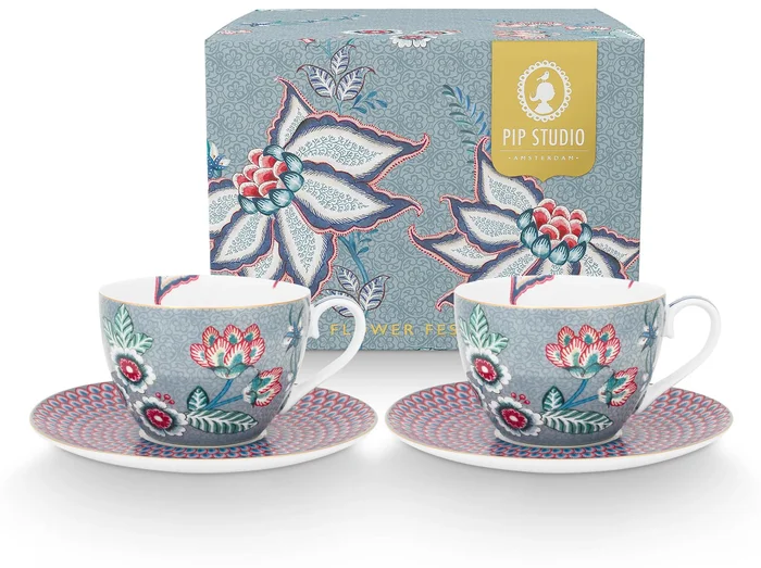 Pip Studio Flower Festival Cappuccino Šálky s Podšálky 2ks