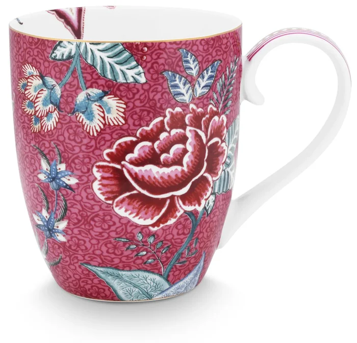 Pip Studio Flower Festival XL hrnek 440ml tmavě růžový