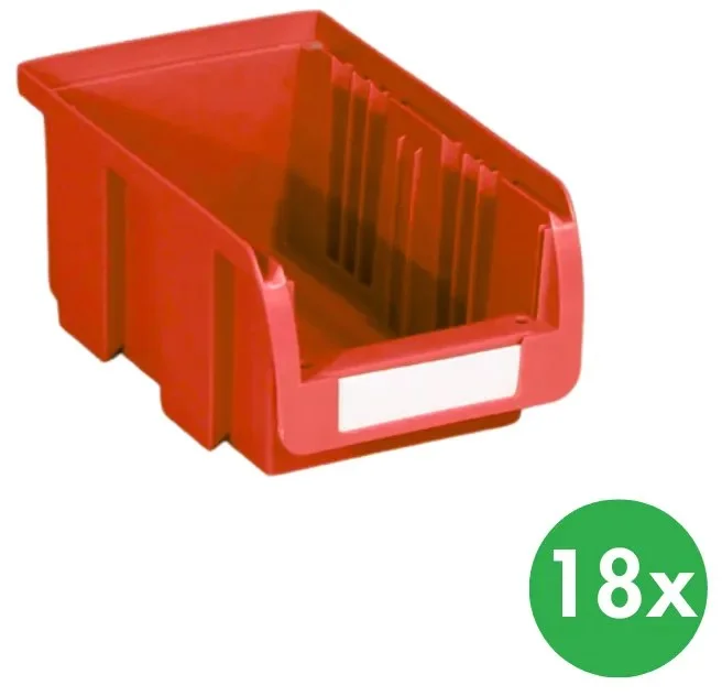 Plastový skladovací box COMPACT 102x100x60 mm, červený, 18 ks