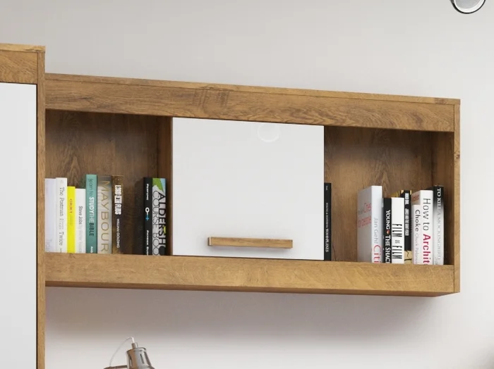 Police GATTON s dvířky – dub burgundský/bílý lesk, 110×50×24 cm