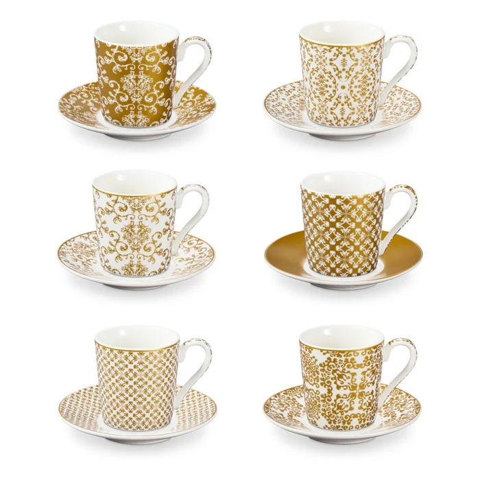 Porcelánové šálky ve zlaté barvě – sada 6 kusů