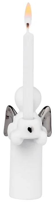 Porcelánový anděl svícen se stříbrnými křídly