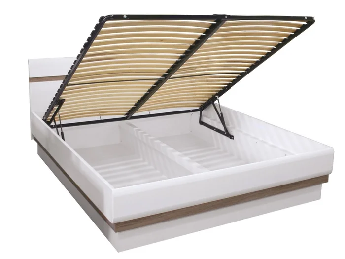 Postel ALBIREO 160x200 s roštem a úložným prostorem – dub sonoma truflový/bílý lesk