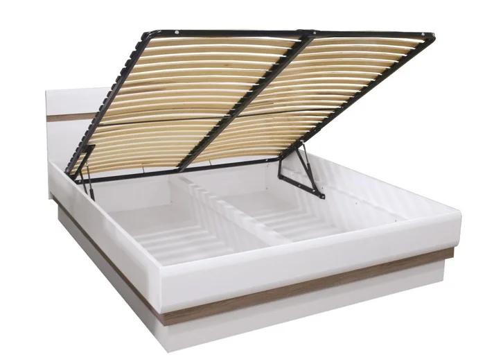 Postel ALBIREO 180x200 s roštem a úložným prostorem, dub sonoma truflový/bílý lesk