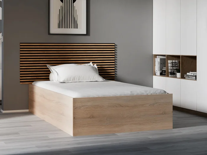 Postel BELLA 120x200 cm dub sonoma s lamelovým roštem a matrací Somnia 18 cm