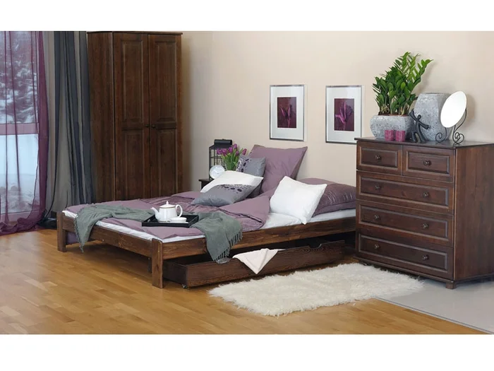 Postel BELUKHA 160×200 cm s roštem – borovice masiv, moření ořech