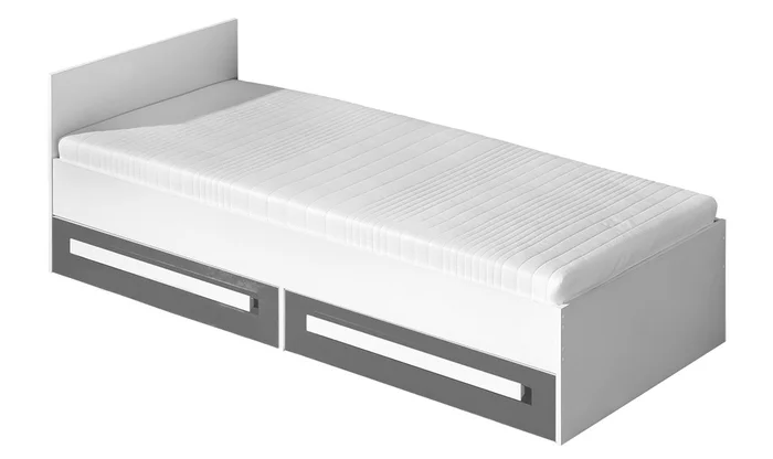 Postel BLOURT 90x200 cm, bílá mat se šedým leskem