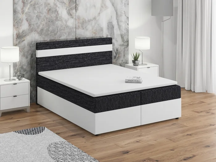 Postel boxspring MACAO 140x200 cm – černá látka a bílá ekokůže