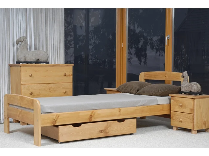 Postel CAYSON 90x200 cm s lamelovým roštem – masiv borovice, moření olše