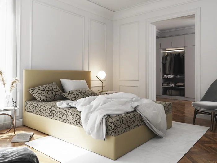 Postel CESMIN 180x200 cm krémová se vzorem