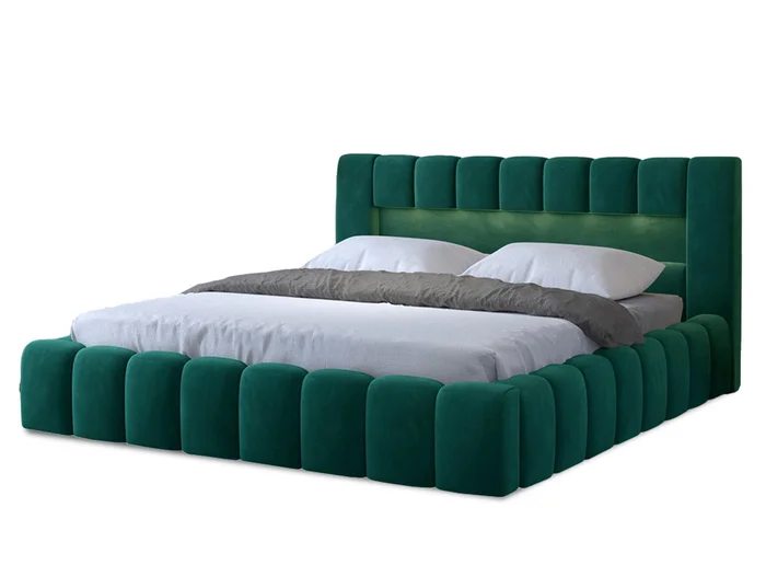 Postel HUA 03 s LED osvětlením, 160×200 cm, zelená
