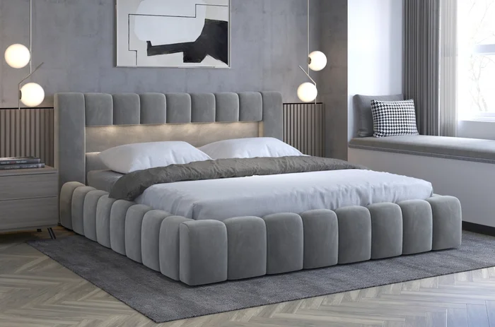 Postel HUA 08 s LED 180×200 cm – šedá