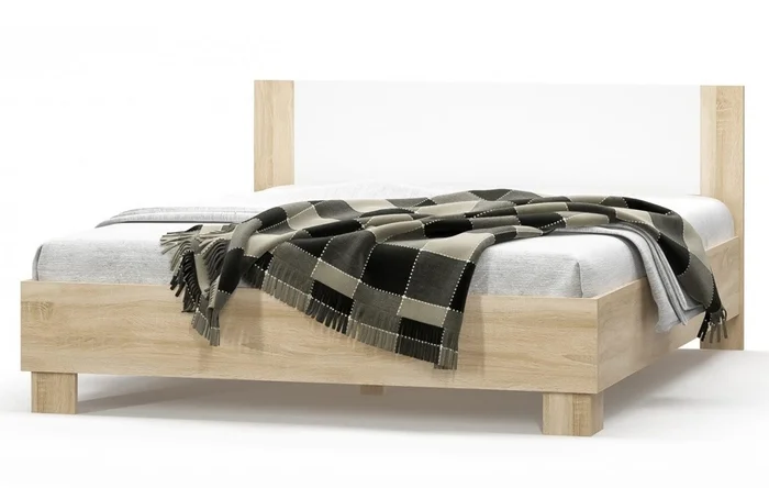 Postel KABIR 160x200 cm s roštem, dub sonoma/bílá