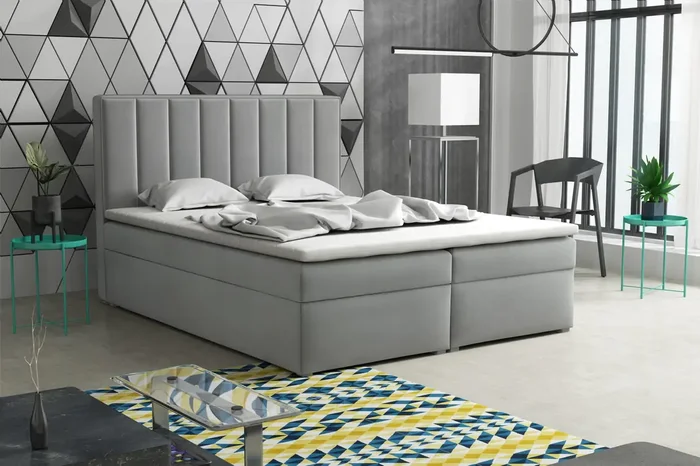 Postel LUCINI BOX s matrací 180×200, světle šedá