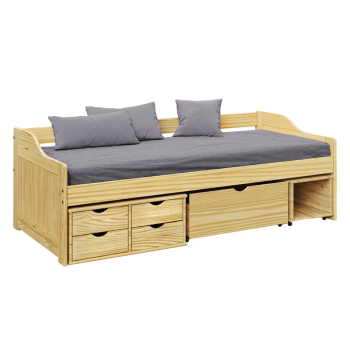 Postel MAXI NEW s úložným prostorem 90x200 cm, masiv borovice, přírodní