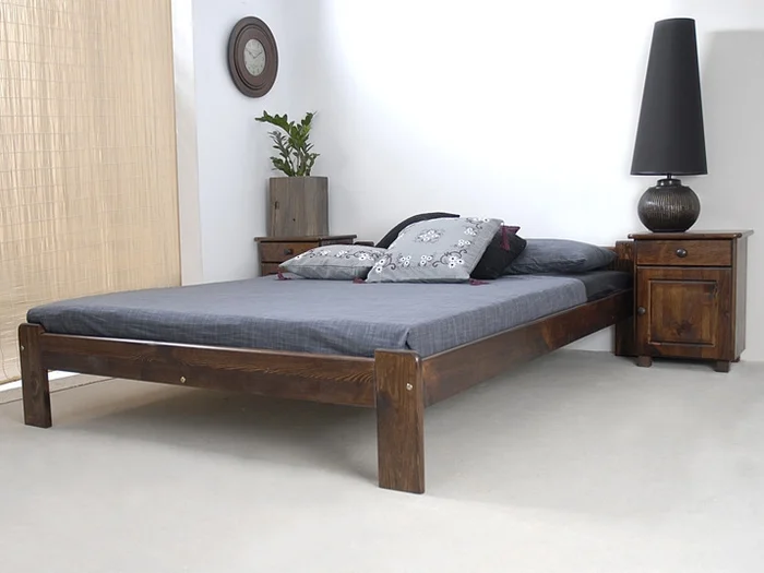 Postel MAYSON 160x200 cm s roštem, borovice masiv/moření ořech