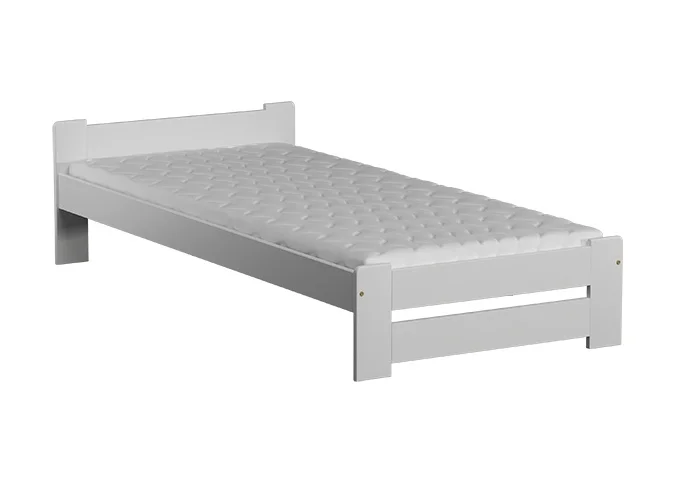 Postel RAFANUS 90x200 cm – masiv borovice, bílé moření, s roštem