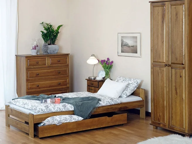 Postel RAFANUS 90x200 cm s roštem – borovice masiv, moření dub