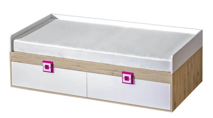 Postel UWARA 90×200 cm – dub jasný, bílá a růžová