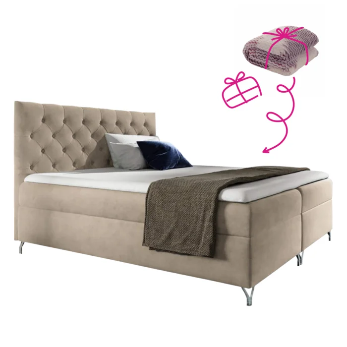 Postel Velvet béžová 140x200 s úložným prostorem GULIETTE + dárek