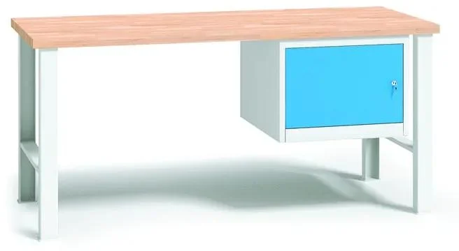 Pracovní stůl do dílny s nářadářskou skříní, buková spárovka, kovové nohy, 1500 mm