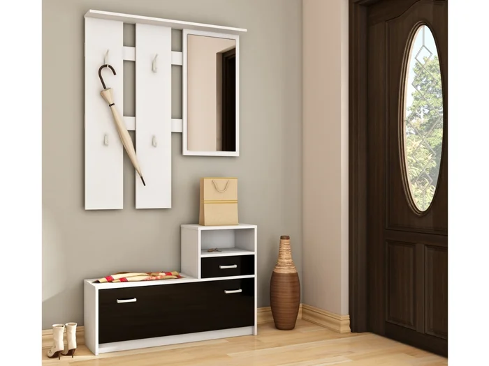 Předsíňová stěna ARARIA – bílý/černý lesk, 5 let záruka
