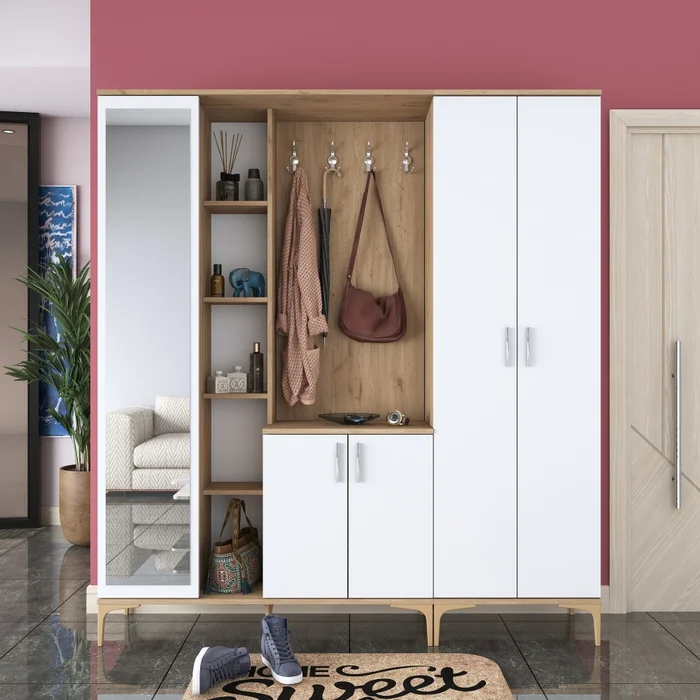 Předsíňová stěna YORTRE 180 cm – ořech/bílá