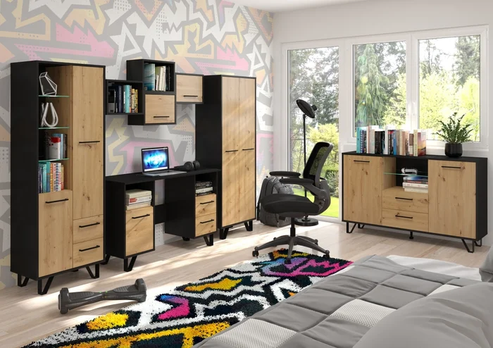 PRUDHOE 5 – Studentský pokoj, černá/dub artisan, 5 let záruka