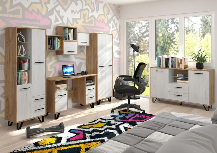 PRUDHOE 5 – Studentský pokoj craft zlatý/bílý, 5 let záruka